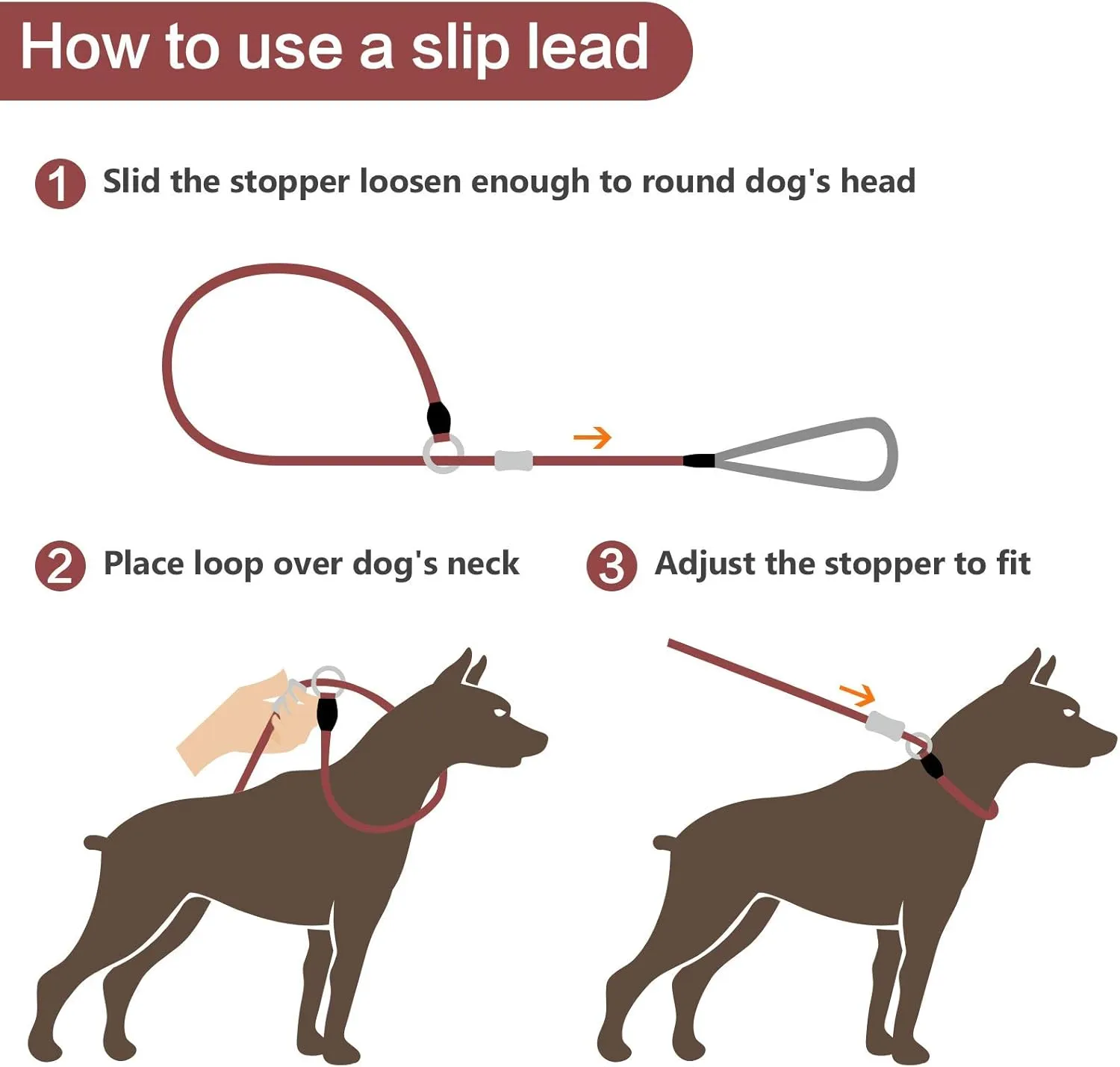 Strong Slip Rope Dog Training Leash (4ft) - Heavy Duty Durable Braided Nylon Lead with Rubber Stopper & Padded Handle - Large Medium Small Dogs No Pull Walk Leash (Orange, 1/2" x 4ft)