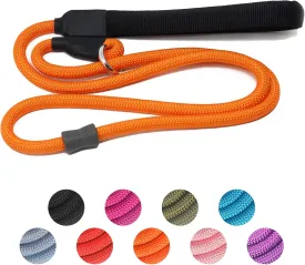 Strong Slip Rope Dog Training Leash (4ft) - Heavy Duty Durable Braided Nylon Lead with Rubber Stopper & Padded Handle - Large Medium Small Dogs No Pull Walk Leash (Orange, 1/2" x 4ft)