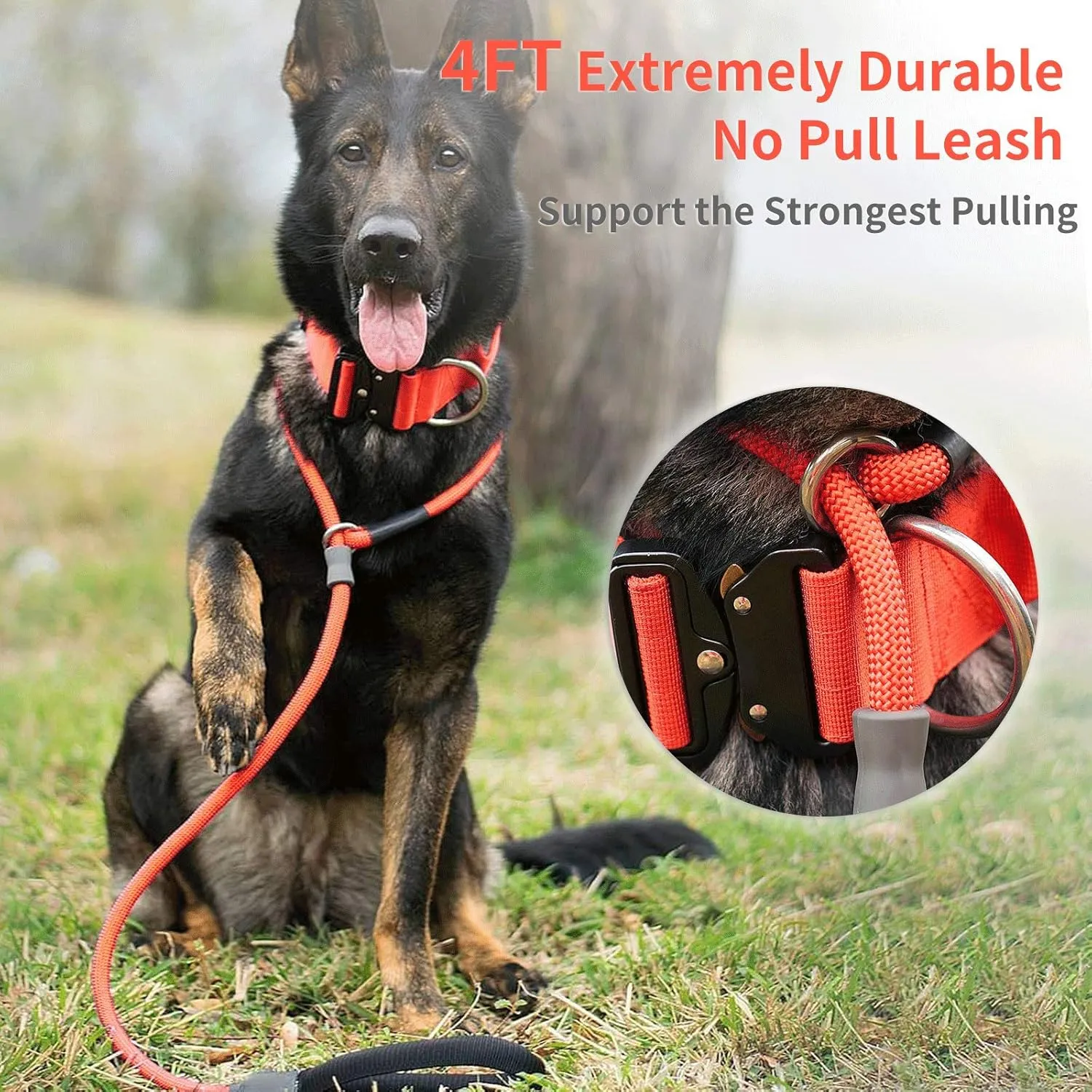 Strong Slip Rope Dog Training Leash (4ft) - Heavy Duty Durable Braided Nylon Lead with Rubber Stopper & Padded Handle - Large Medium Small Dogs No Pull Walk Leash (Orange, 1/2" x 4ft)
