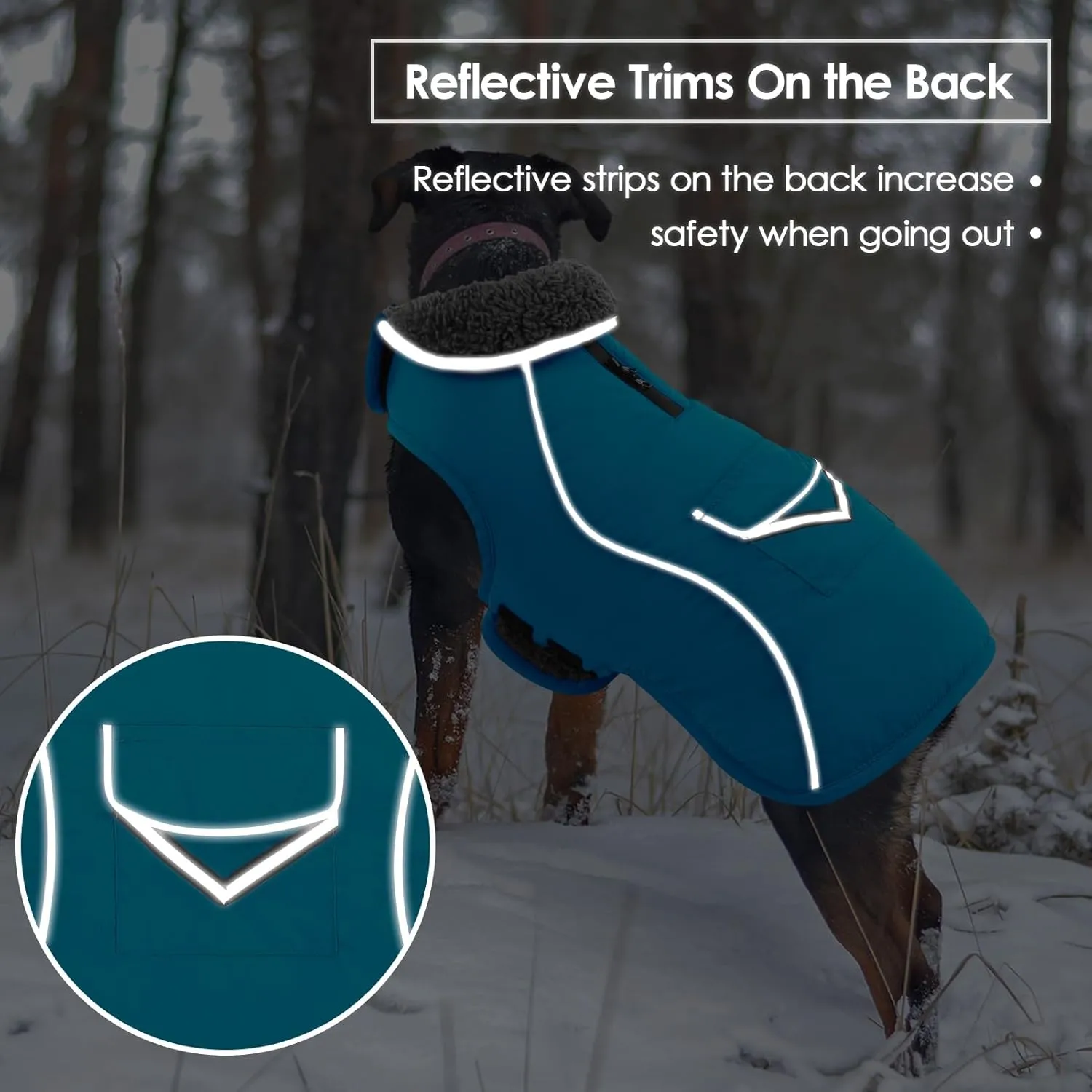 SUNFURA Medium Dog Coat - Reflective Puffer Jacket with Fleece Lining for Cold Weather, Turtleneck Dog Snowsuit with Leash Hole, Turquoise M
