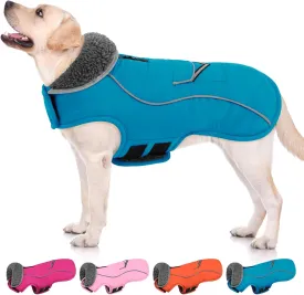 SUNFURA Medium Dog Coat - Reflective Puffer Jacket with Fleece Lining for Cold Weather, Turtleneck Dog Snowsuit with Leash Hole, Turquoise M