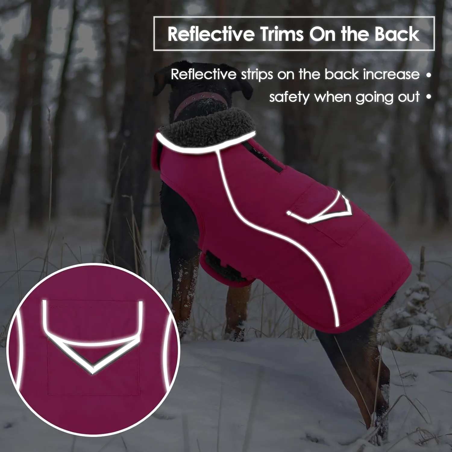 SUNFURA Winter Coat for Medium Dogs - Reflective Jacket With Fleece Lining, Turtleneck Snowsuit, Leash Hole - Warm Puffer for Cold Weather - Hot Pink M