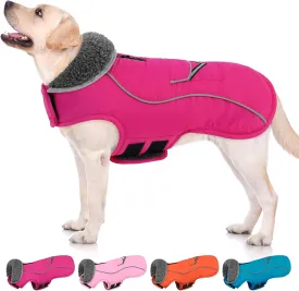 SUNFURA Winter Coat for Medium Dogs - Reflective Jacket With Fleece Lining, Turtleneck Snowsuit, Leash Hole - Warm Puffer for Cold Weather - Hot Pink M