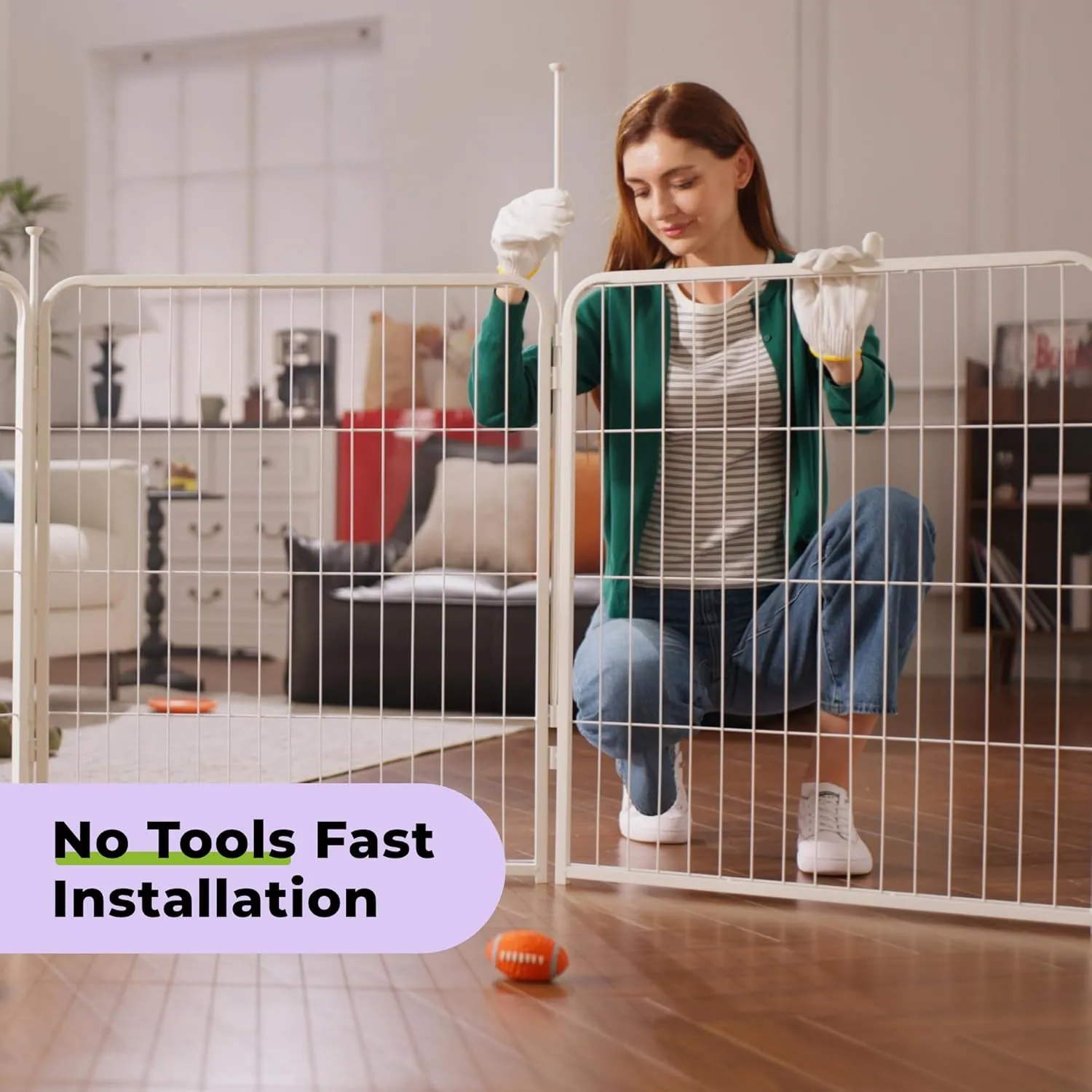 SunsGrove Indoor Dog Playpen with Wider Door, 32 inch 8 Panels Non Slip Dog Pen Indoor, Anti Rust Dog Fence, Free and Safe Play, White