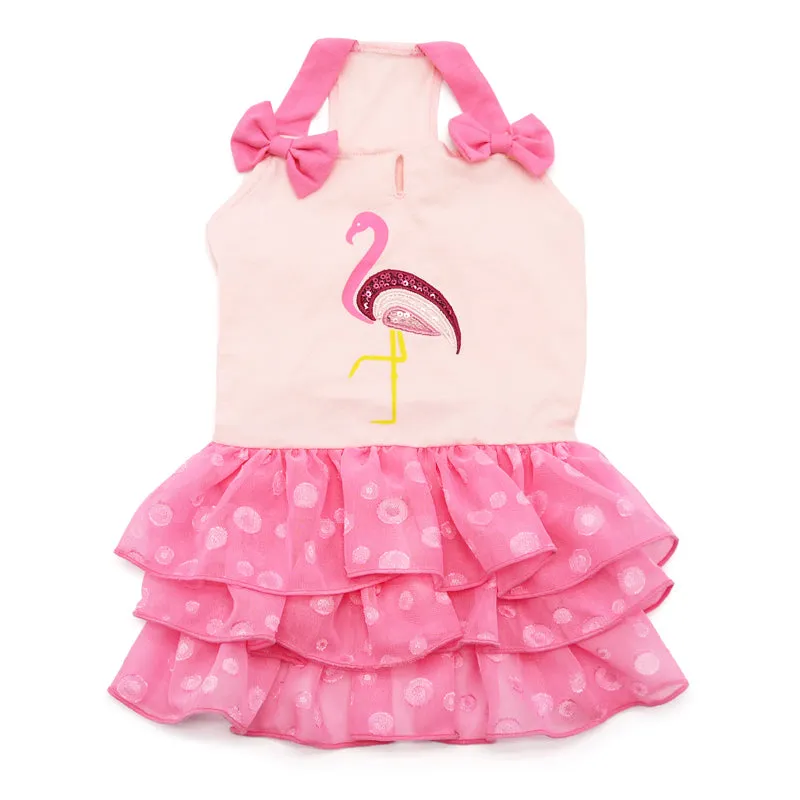 Super Sequins Pink Flamingo Dog Dress