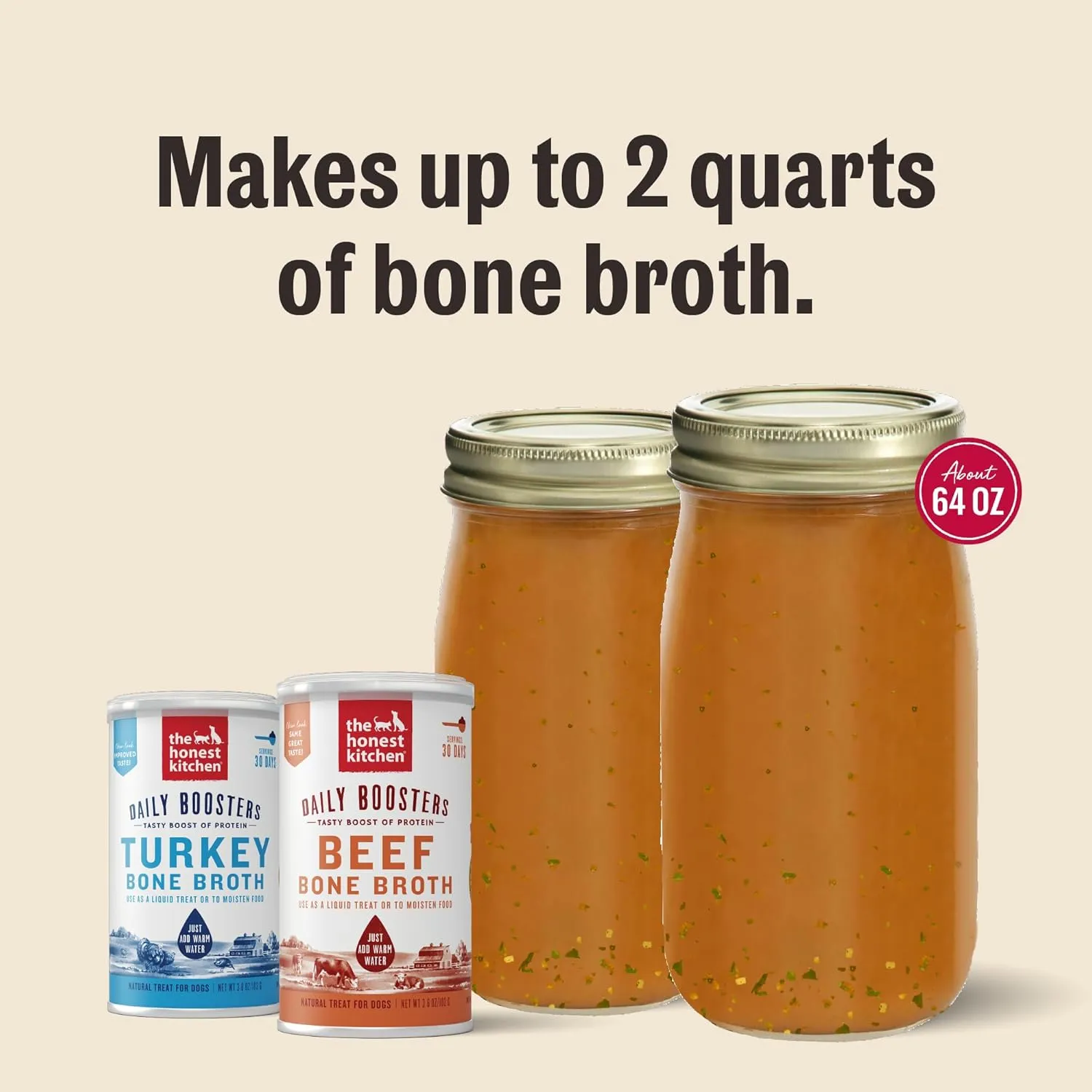 The Honest Kitchen Human Grade Daily Boosts Instant Beef Bone Broth with Turmeric for Dogs 3.6 Ounces