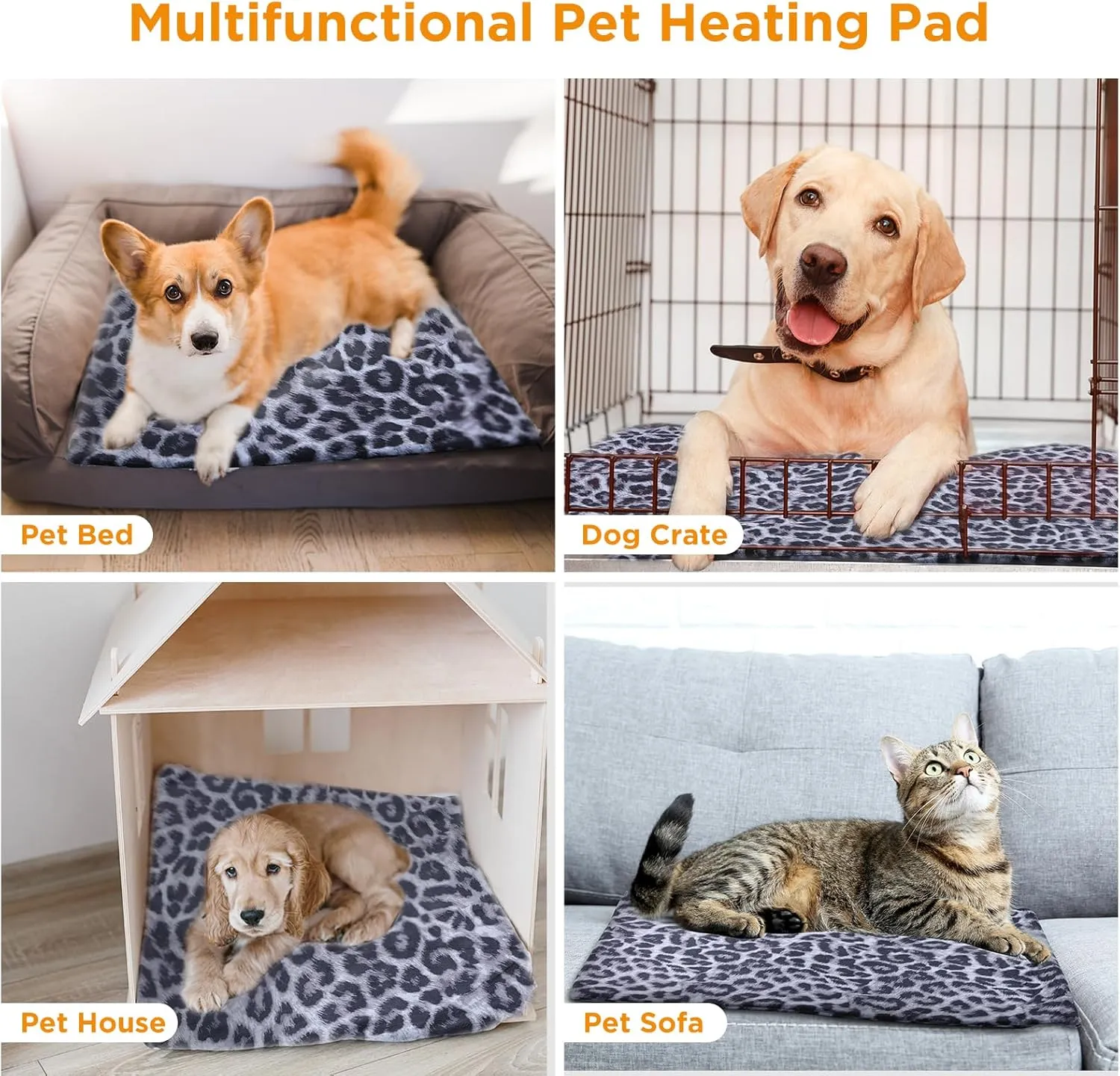 Tikaton MET Certified Pet Heating Pad, 2025 New Upgrade Heated Cat Bed Indoor with Auto Shut Off Timer, 6 Temperature Adjustable Pet Heating Pads (L: 35" x 24", BlackLeopard)