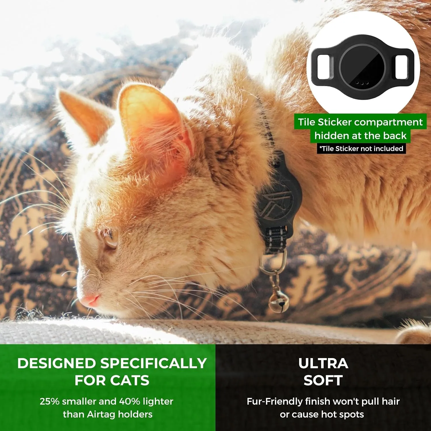 Tile Sticker Holder Cat Tracking Collar (2022) - Breakaway, Reflective Kitten Collar with Tile Sticker Holder and Bell for Girl Boy Cats (Blue)