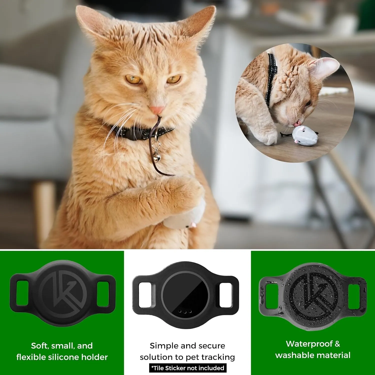 Tile Sticker Holder Cat Tracking Collar (2022) - Breakaway, Reflective Kitten Collar with Tile Sticker Holder and Bell for Girl Boy Cats (Blue)