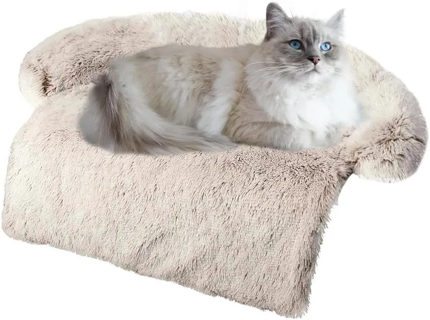 Tinaco Luxurious Calming Dogs/Cats Bed Mats, Washable Removable Couch Cover, Plush Long Fur Mat for Pets, Waterproof Lining, Perfect for Small, Medium and Large Dogs and Cats (Gradient Brown, M)