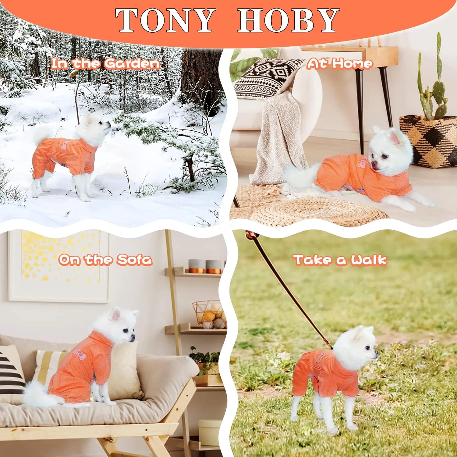 TONY HOBY Dog Sweater, Knitted 4 Legged Warm Dog Shirt for Small Medium (Orange, L)