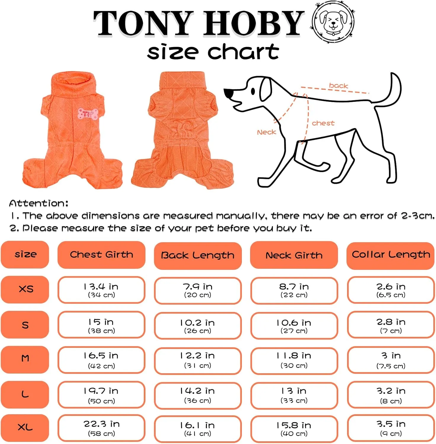 TONY HOBY Dog Sweater, Knitted 4 Legged Warm Dog Shirt for Small Medium (Orange, L)