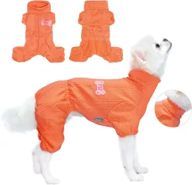 TONY HOBY Dog Sweater, Knitted 4 Legged Warm Dog Shirt for Small Medium (Orange, L)