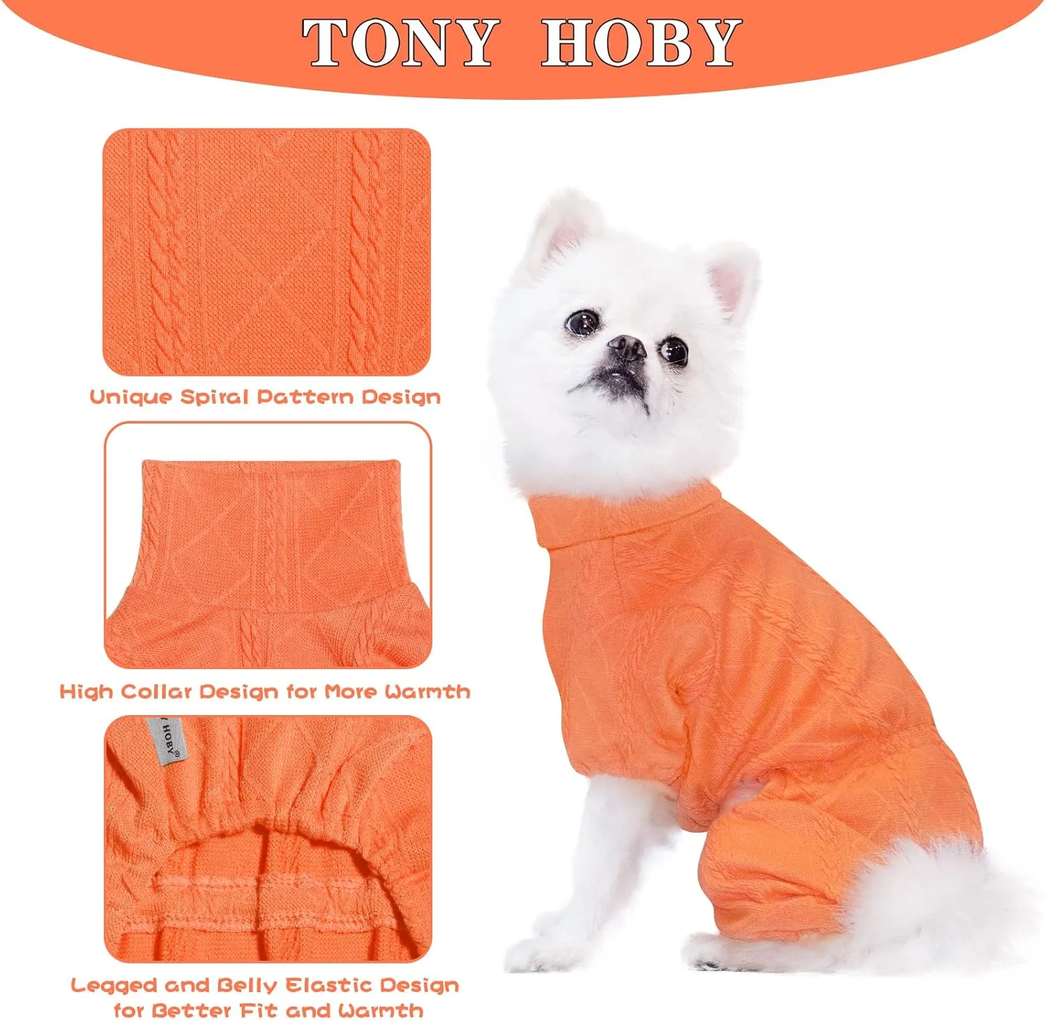 TONY HOBY Dog Sweater, Knitted 4 Legged Warm Dog Shirt for Small Medium (Orange, L)