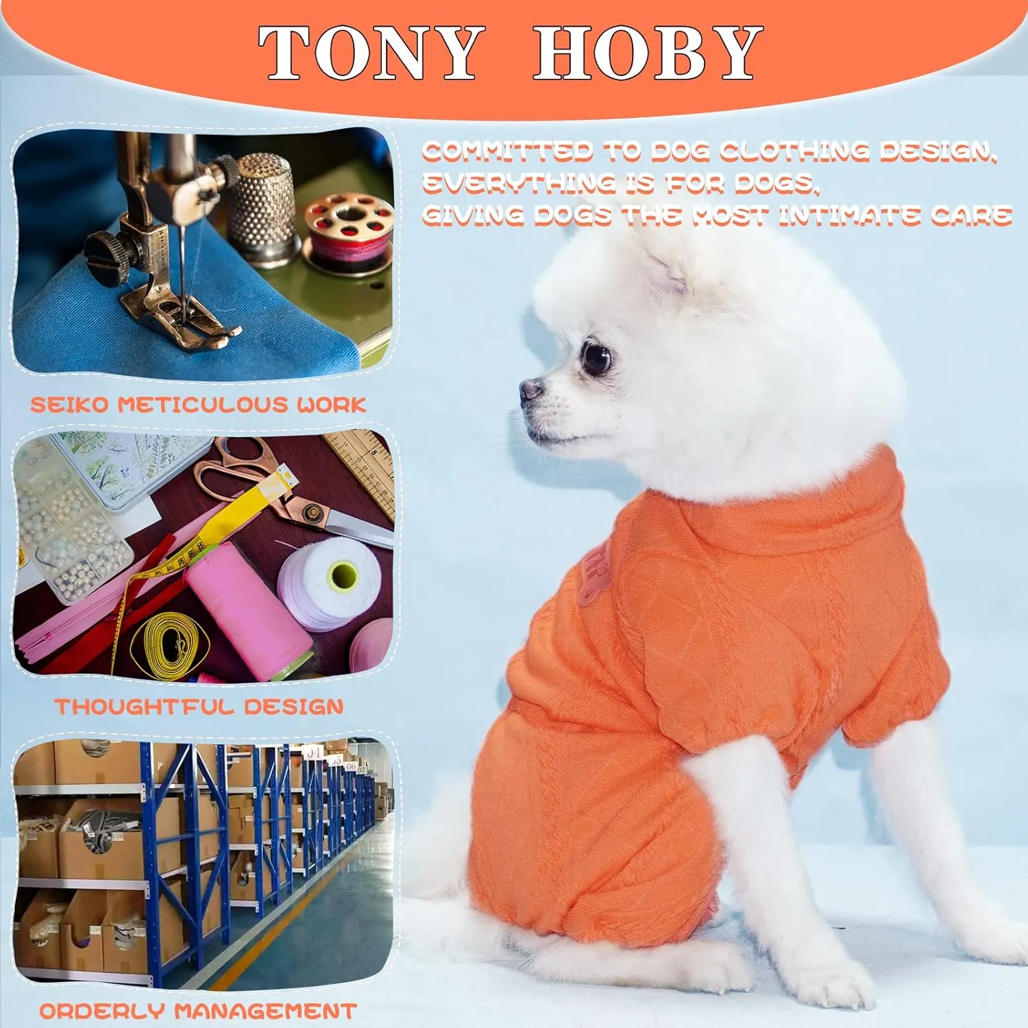 TONY HOBY Dog Sweater, Knitted 4 Legged Warm Dog Shirt for Small Medium (Orange, L)