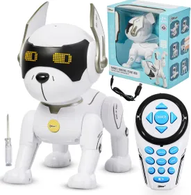 Top Race Robot Dog - Interactive RC Dog Toy with Gesture & Adventure Modes, Programming Treats, Rechargeable - White