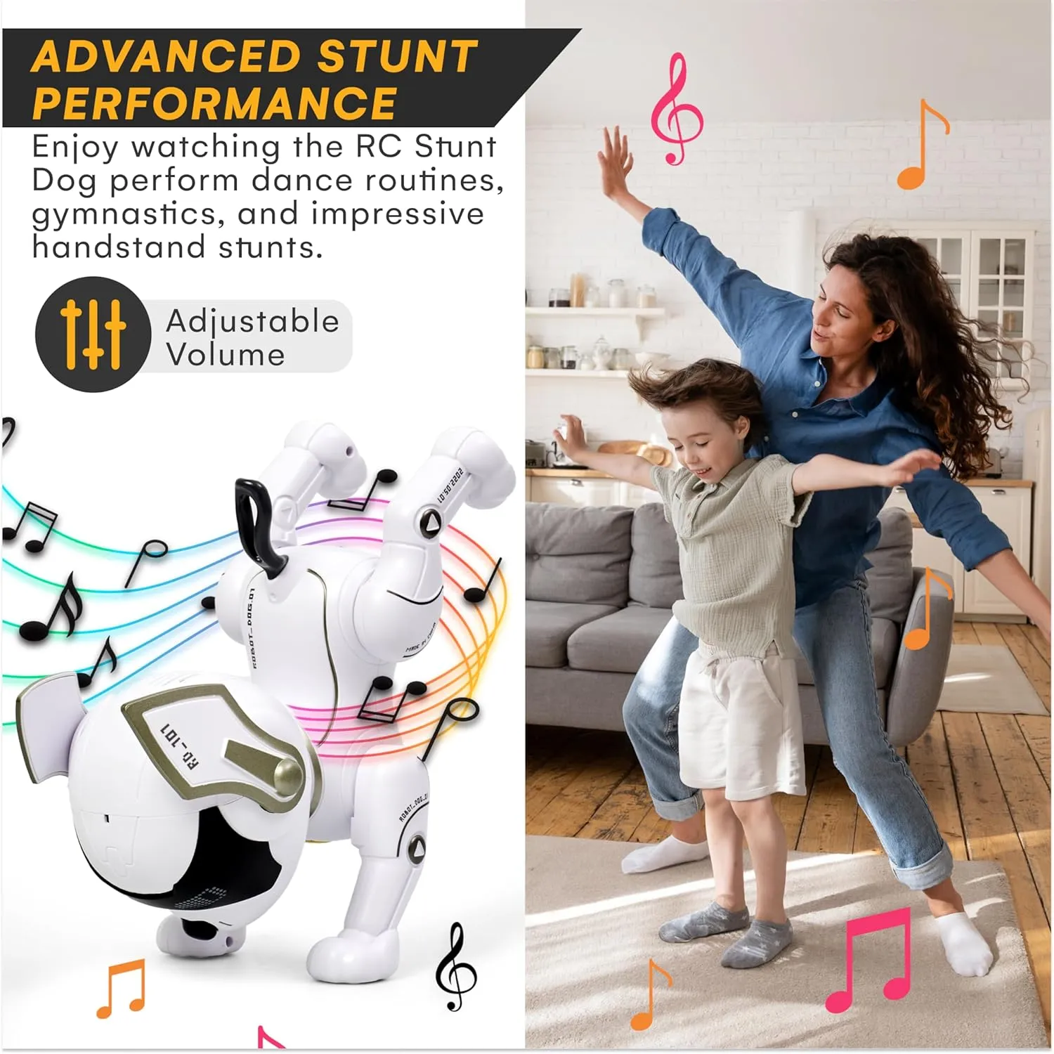 Top Race Robot Dog - Interactive RC Dog Toy with Gesture & Adventure Modes, Programming Treats, Rechargeable - White