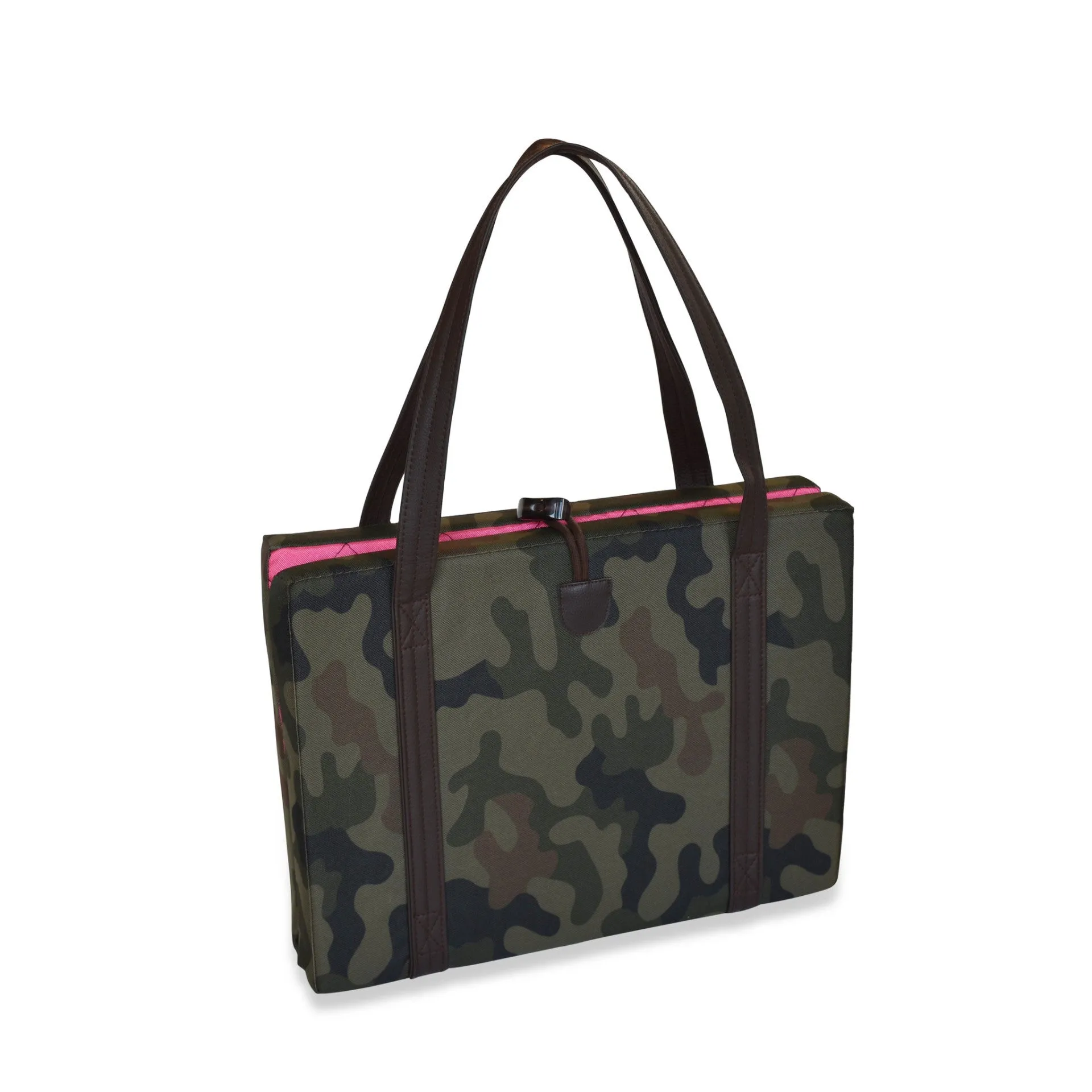 Travel Dog Bed - Camouflage with Quilted Pink Lining