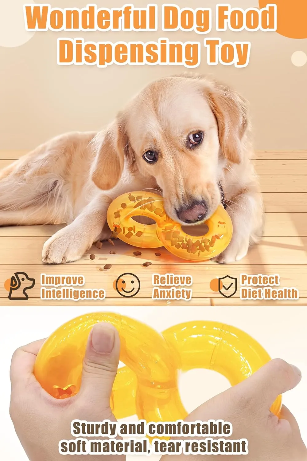 Treat Dispensing Dog Toys Dog Puzzle Toy, Nontoxic Bite Food Ball Slow Feeder Dog Bowls, Dog Treat Dispenser Toy Exercise Game IQ Training Ball-Feeder Dog ToyYellow
