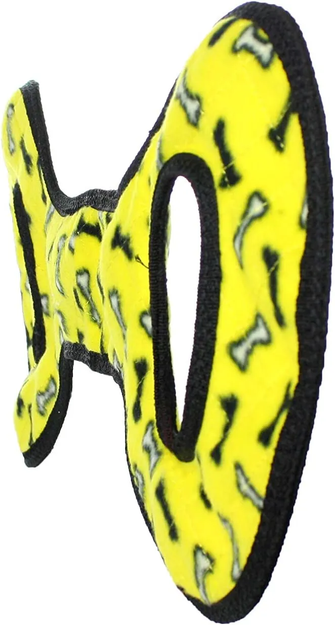 TUFFY -World's Tuffest Soft Dog Toy - NO Stuff Tug-O-War -Squeakers -Multiple Layers. Made Durable, Strong & Tough. Interactive Play (Tug, Toss & Fetch). Machine Washable & Floats (Yellow Bone 2 Pack)