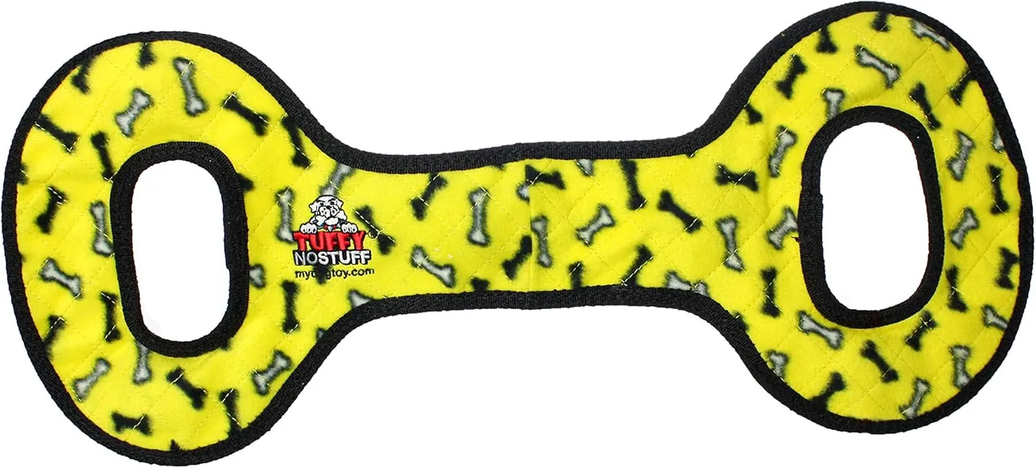 TUFFY -World's Tuffest Soft Dog Toy - NO Stuff Tug-O-War -Squeakers -Multiple Layers. Made Durable, Strong & Tough. Interactive Play (Tug, Toss & Fetch). Machine Washable & Floats (Yellow Bone 2 Pack)