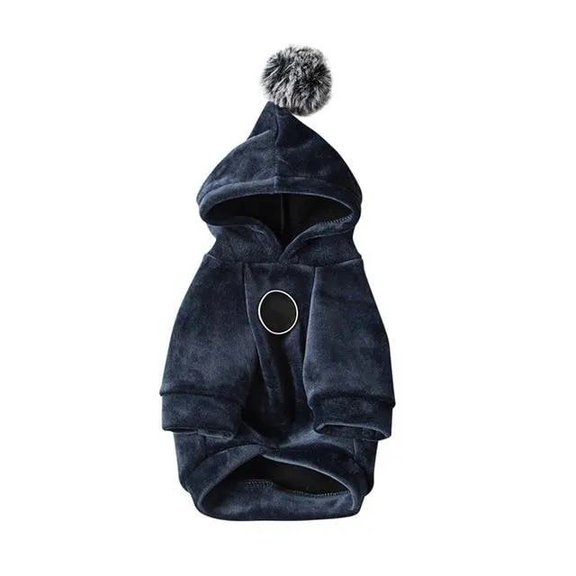 Warm Winter Dog Coat with Pom Pom Hood