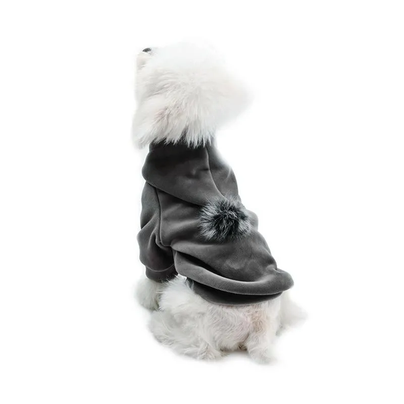 Warm Winter Dog Coat with Pom Pom Hood