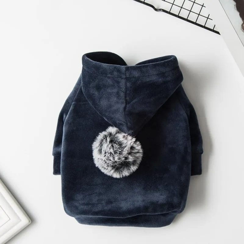 Warm Winter Dog Coat with Pom Pom Hood