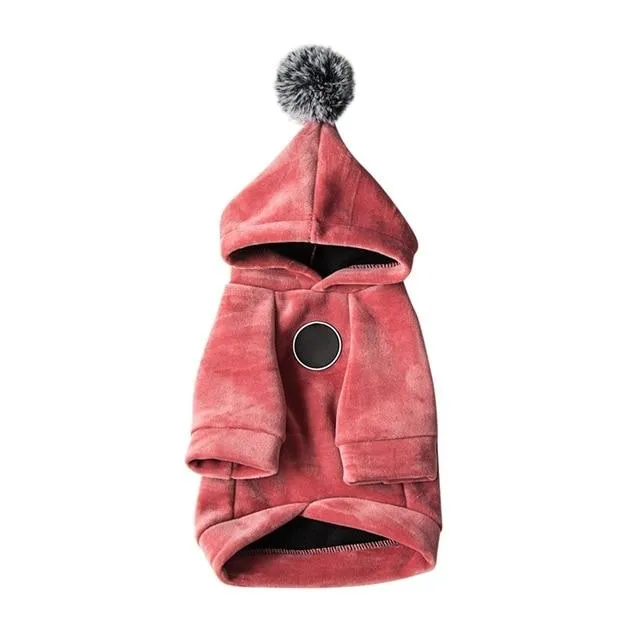 Warm Winter Dog Coat with Pom Pom Hood
