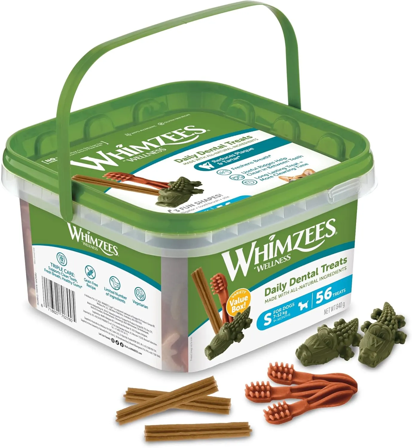 Whimzees Natural Dental Dog Chew Long lasting, Variety Box Mixed Shapes, Small, 56 Pieces