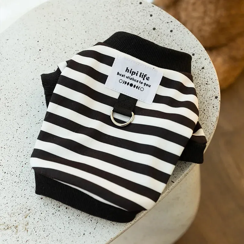 Winter Dog Clothes for Small Dogs | Pet Stripe Cotton Sweatshirt | Warm Puppy Hoodie with D-Ring | Cold Weather Coat | Cat Clothing