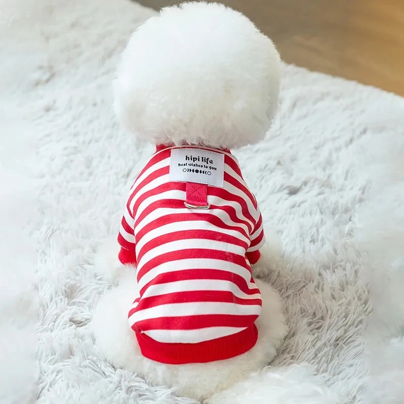 Winter Dog Clothes for Small Dogs | Pet Stripe Cotton Sweatshirt | Warm Puppy Hoodie with D-Ring | Cold Weather Coat | Cat Clothing