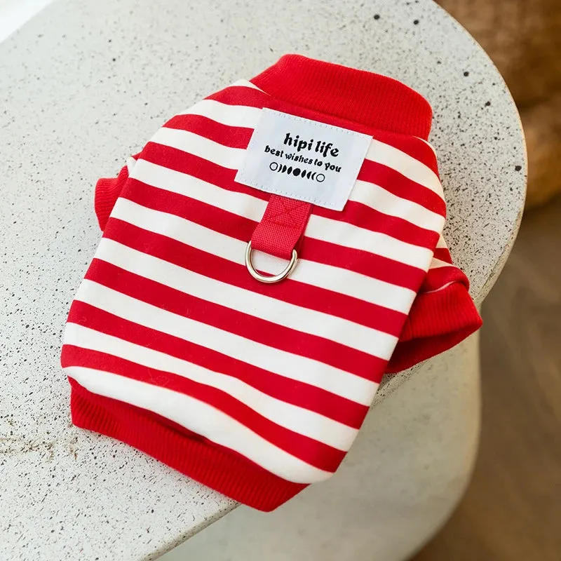 Winter Dog Clothes for Small Dogs | Pet Stripe Cotton Sweatshirt | Warm Puppy Hoodie with D-Ring | Cold Weather Coat | Cat Clothing