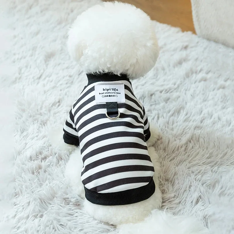Winter Dog Clothes for Small Dogs | Pet Stripe Cotton Sweatshirt | Warm Puppy Hoodie with D-Ring | Cold Weather Coat | Cat Clothing