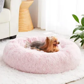 WNPETHOME Calming Dog Bed Cat Bed Donut, Faux Fur Pet Bed Self-Warming Donut Cuddler, Comfortable Round Plush Dog Beds (30 x 30 x 10 Inch, Light Pink)