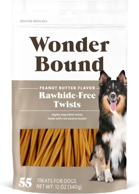 Wonder Bound Peanut Butter Flavor Dog Twist Sticks - 55 Count - Rawhide-Free Dog Treats, Dental Health Chews for Plaque & Tartar Control, Easy to Digest, Long-Lasting